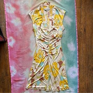 Vintage 90s Trina Turk Groovy Floral Bias Cut Silk Dress 🌻🪺🤎